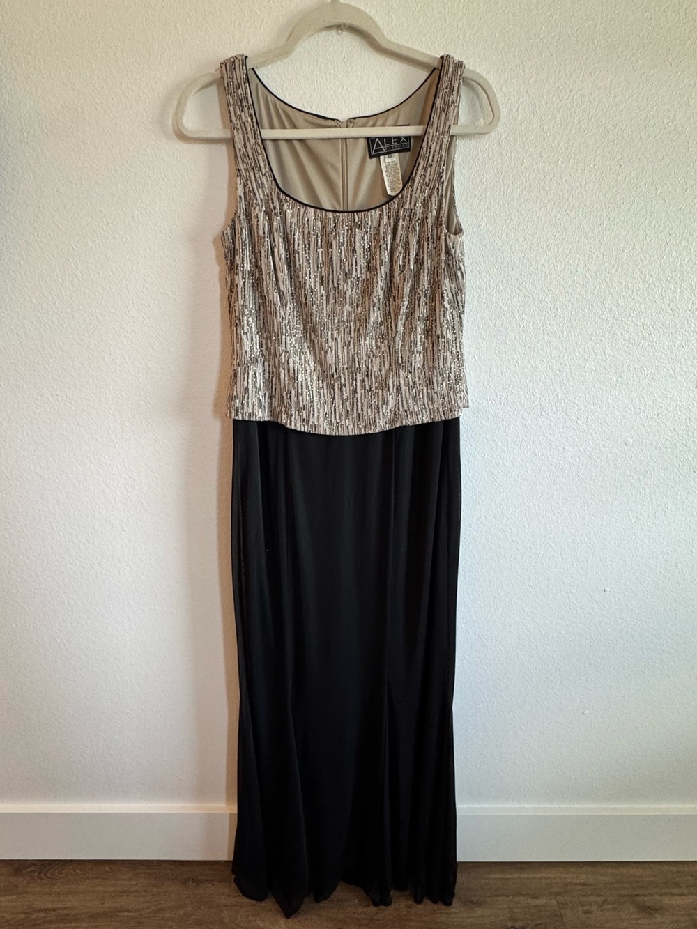 Alex Evenings Black Maxi Gown with Silver Sequin Bodice